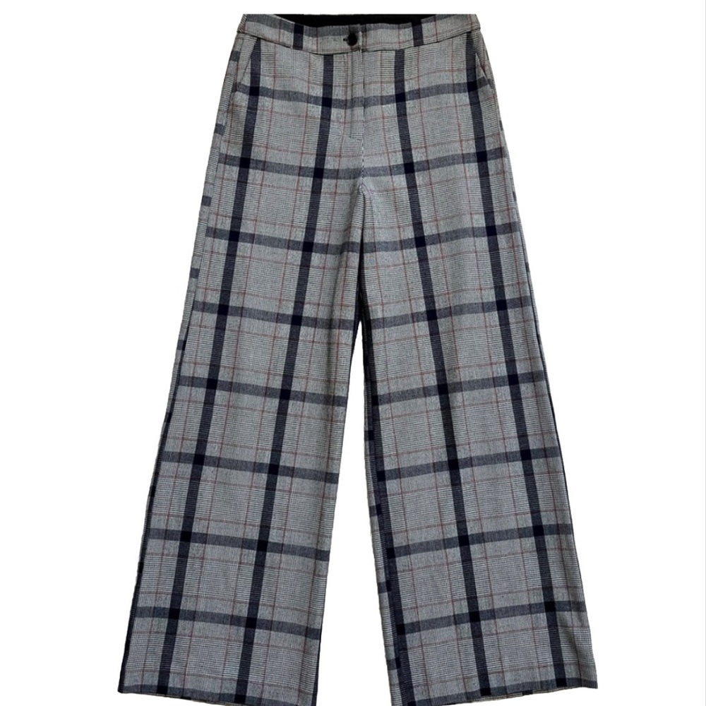 STELLA NOVA WOMENS NAVY PLAID WIDE LEG PANTS SIZE 36 or SMALL CONTEMPORARY